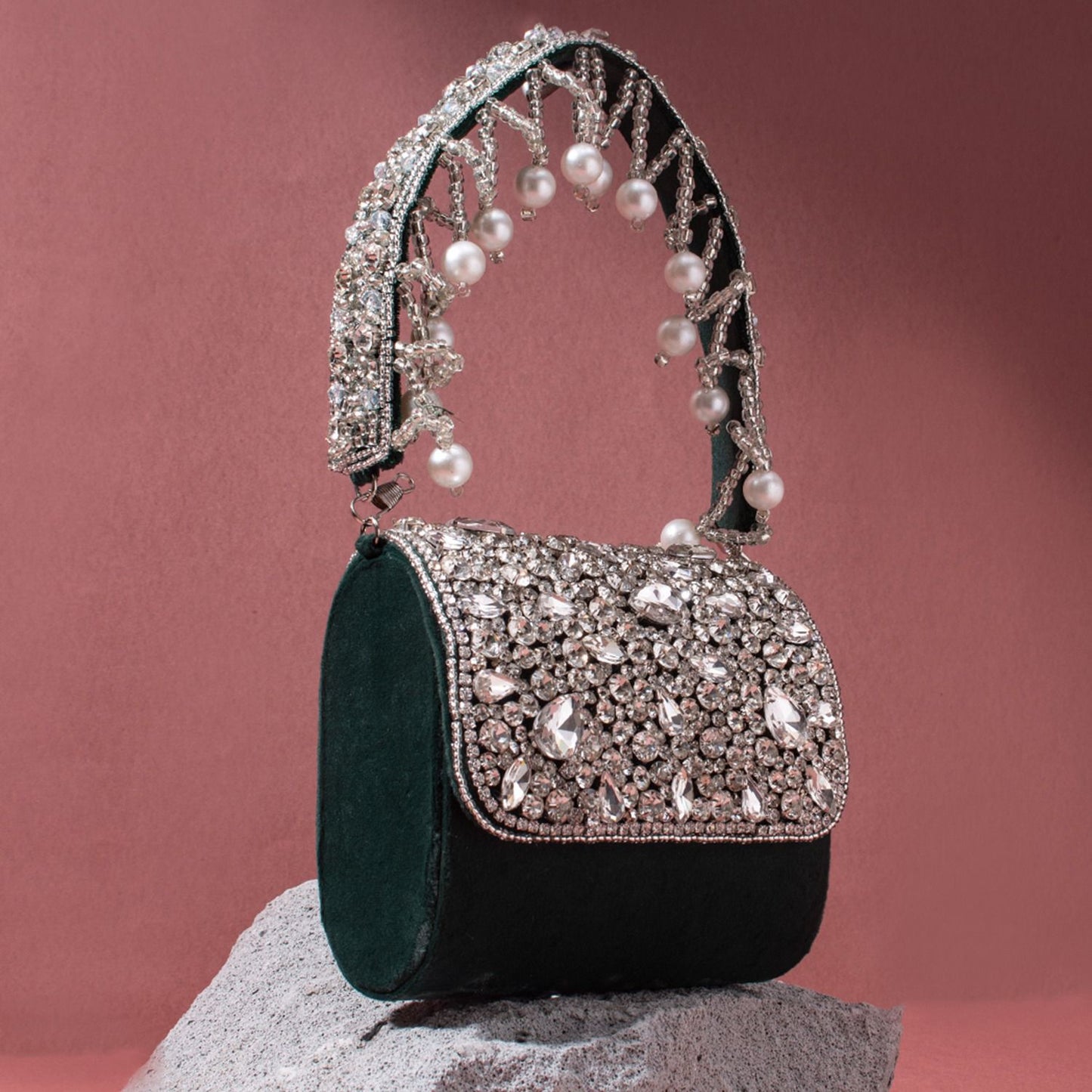 Designer Mini Flap Clutch With Heavy Stone Work