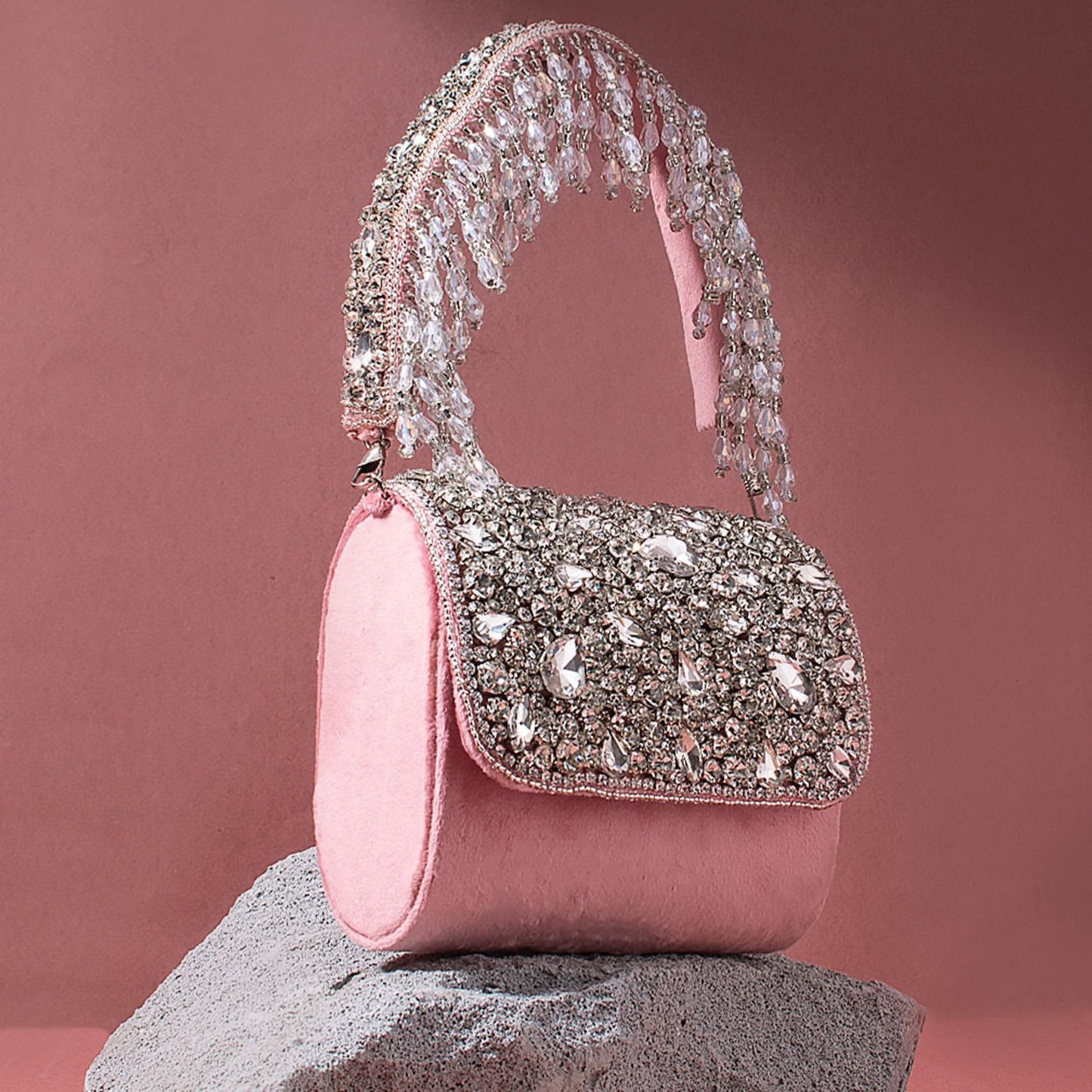 Designer Mini Flap Clutch With Heavy Stone Work