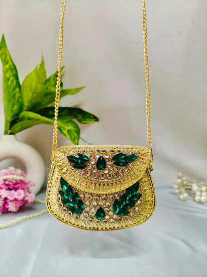 MINI kundan work brass clutch