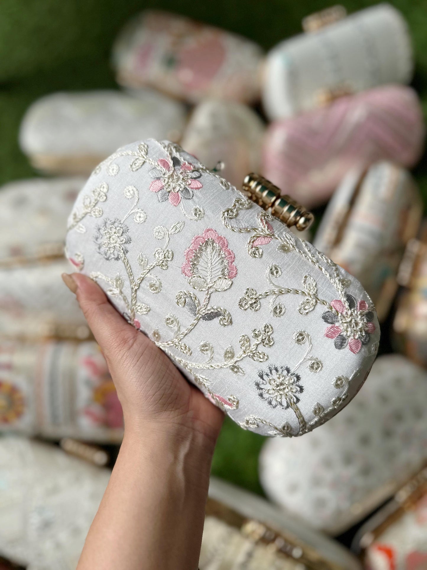 Chikankari capsule clutch