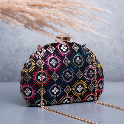 D shape designer fabric embroidery clutch