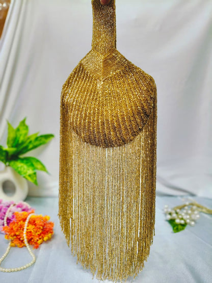 Luxe Handcrafted Beaded Fringe Fan Clutch