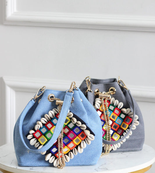 Garba nights denim bucket bag