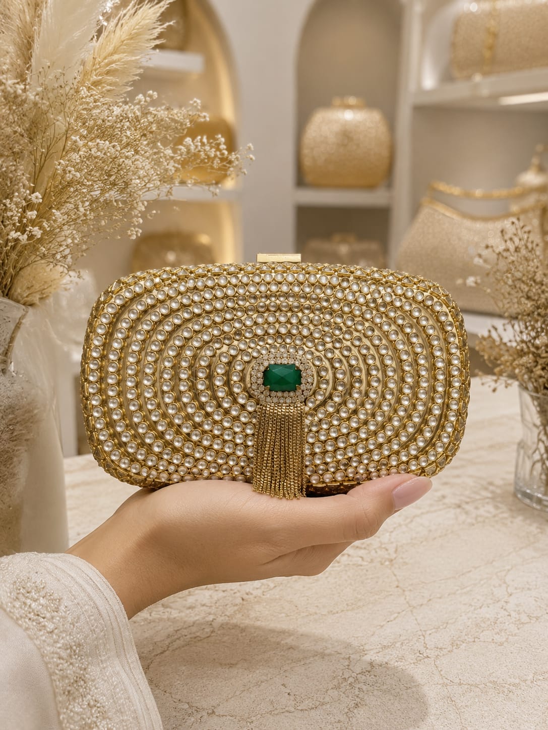 Vintage Jewel Clutch with green stone
