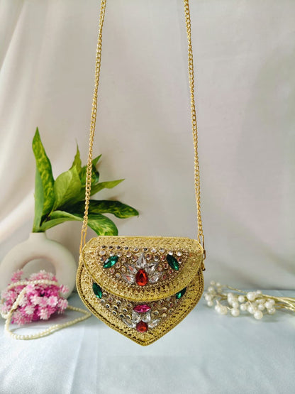 MINI kundan work brass clutch