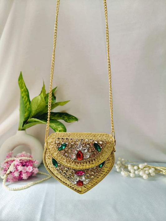 MINI kundan work brass clutch