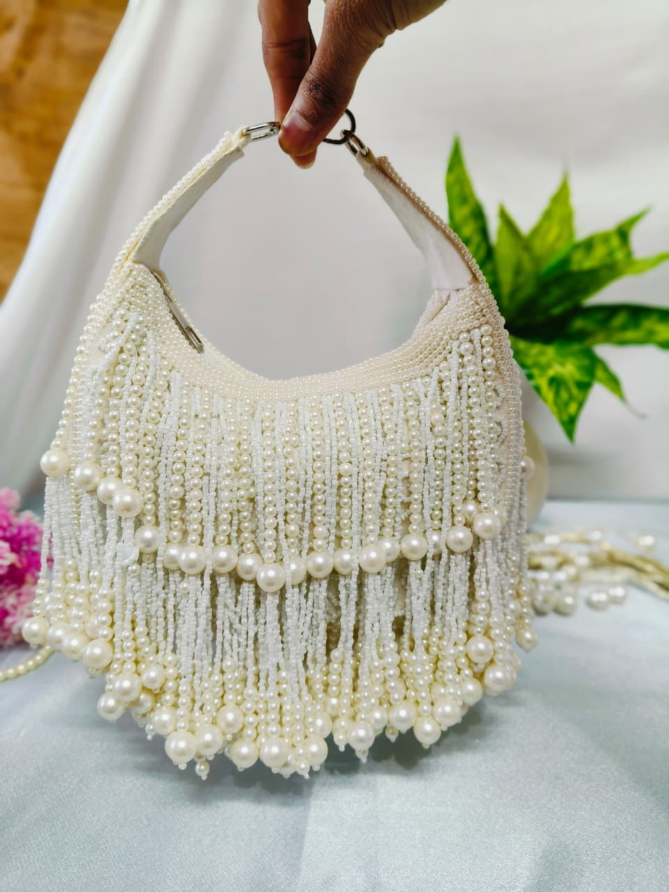 Pearl Fringe Hobo Moon Bag