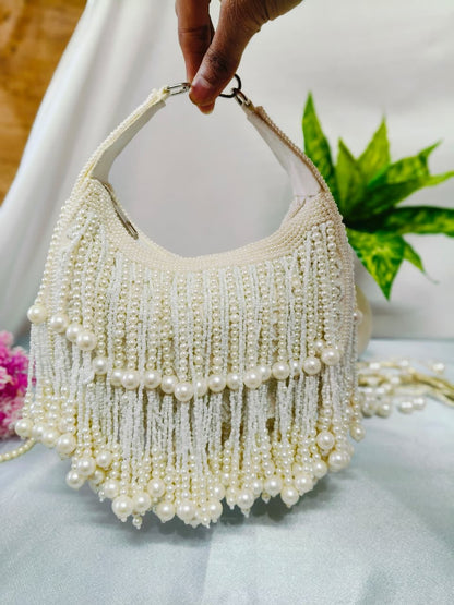 Pearl Fringe Hobo Moon Bag