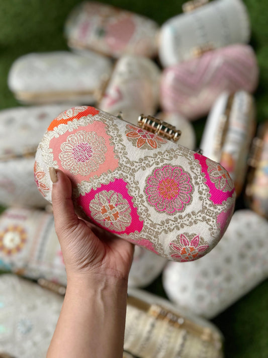 Chikankari capsule clutch