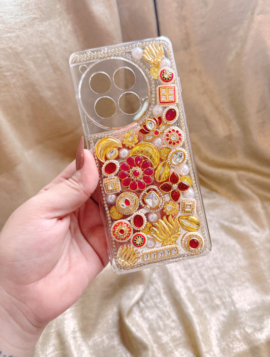 Pink kundan work traditional phone cover