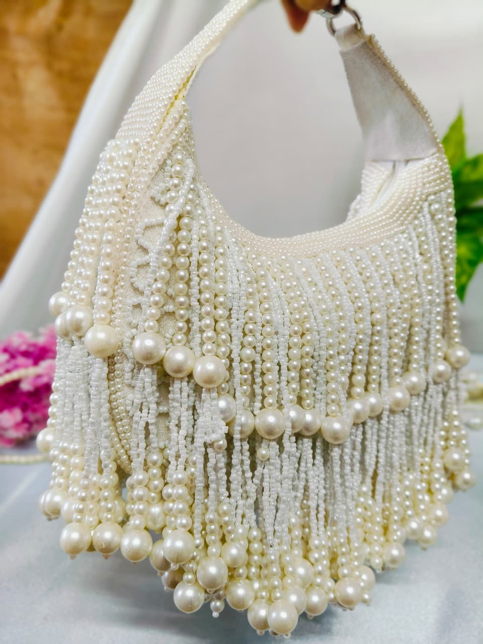 Pearl Fringe Hobo Moon Bag