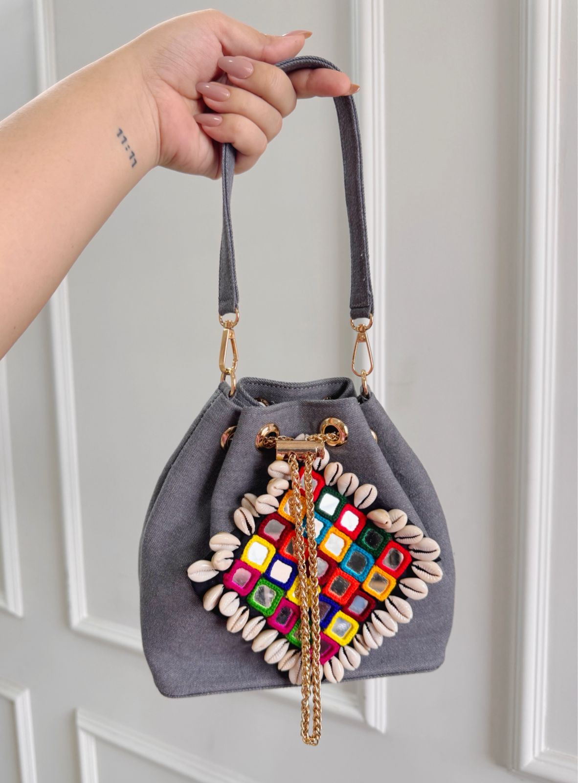 Garba nights denim bucket bag