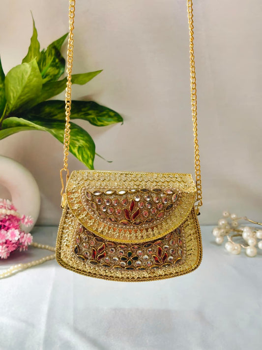 MINI kundan work brass clutch