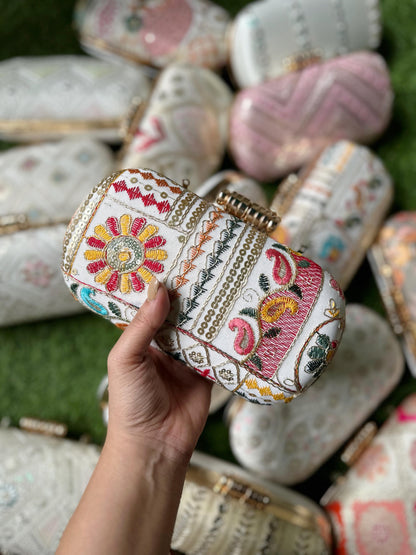 Chikankari capsule clutch