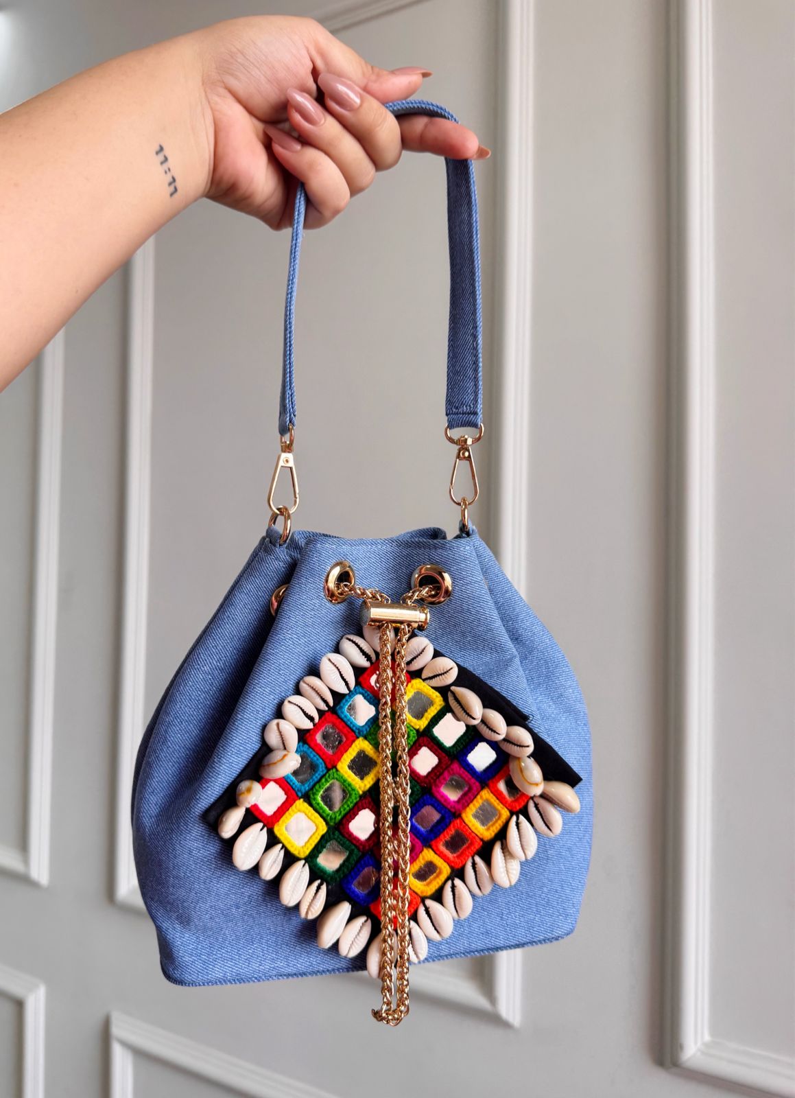 Garba nights denim bucket bag
