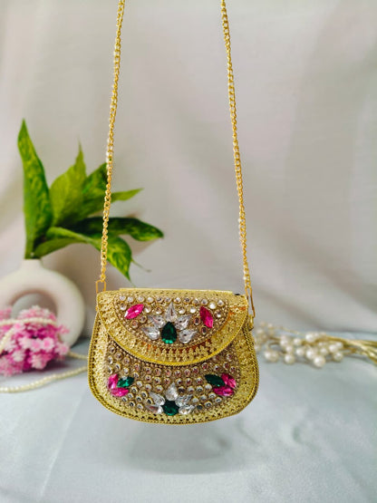MINI kundan work brass clutch