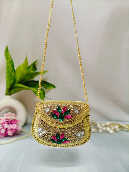 MINI kundan work brass clutch