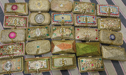 Vintage Jewel Clutch with white stone & tassel
