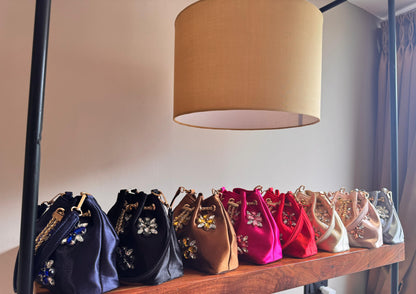 Satin Bucket Bags with Crystals