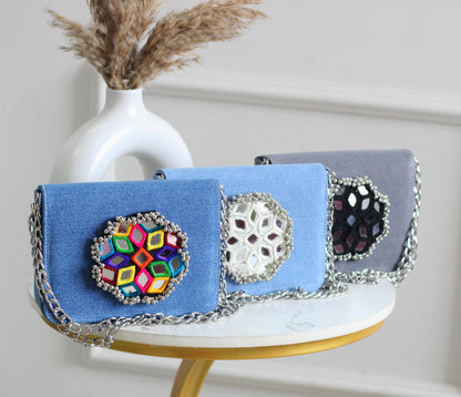Denim Flap Bags With Mirror Work - Navratri special