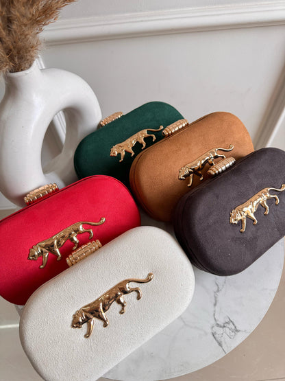 Jaguar Metal Embellished Suede Covering Clutch bag
