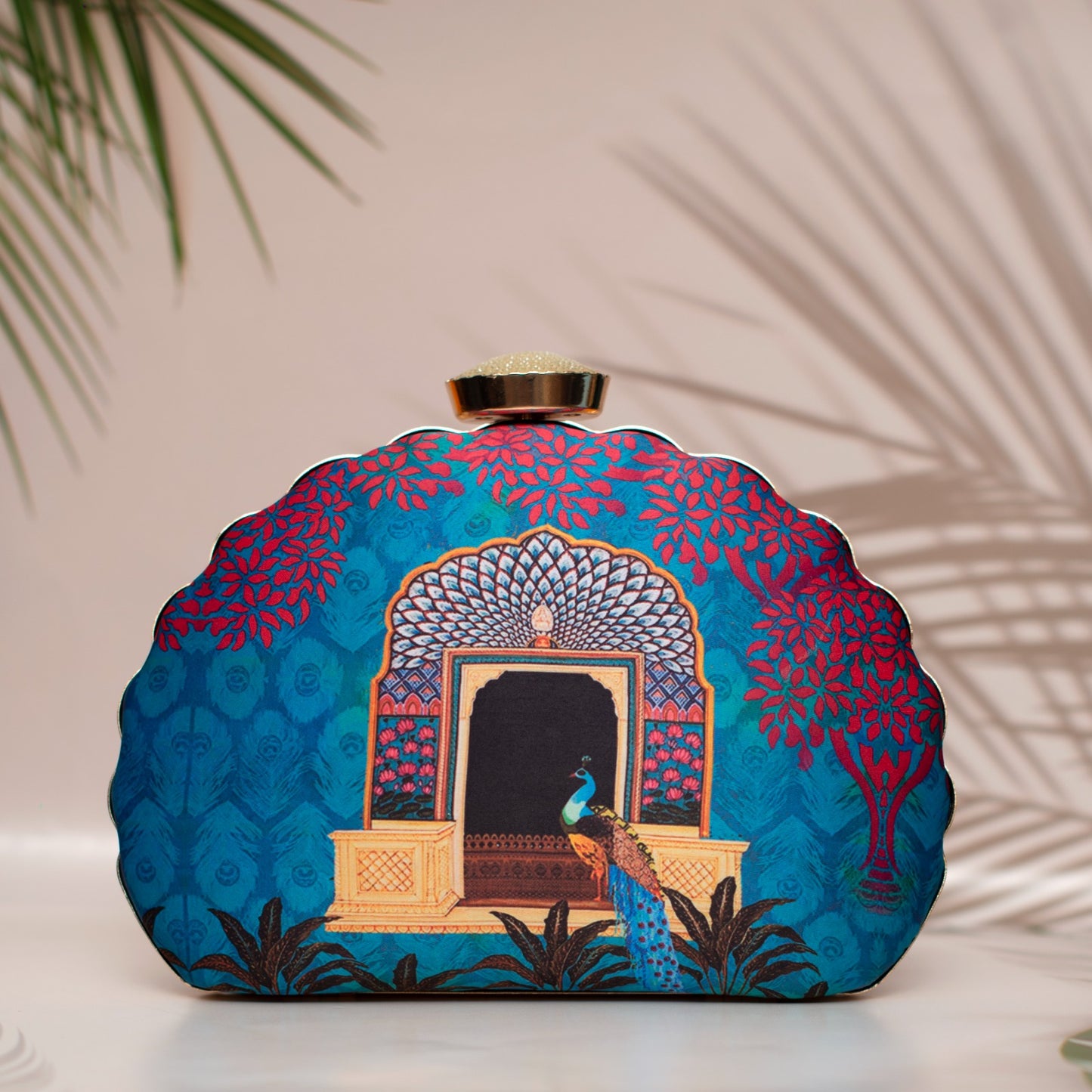 D-Frame Arabian nights blue printed clutch