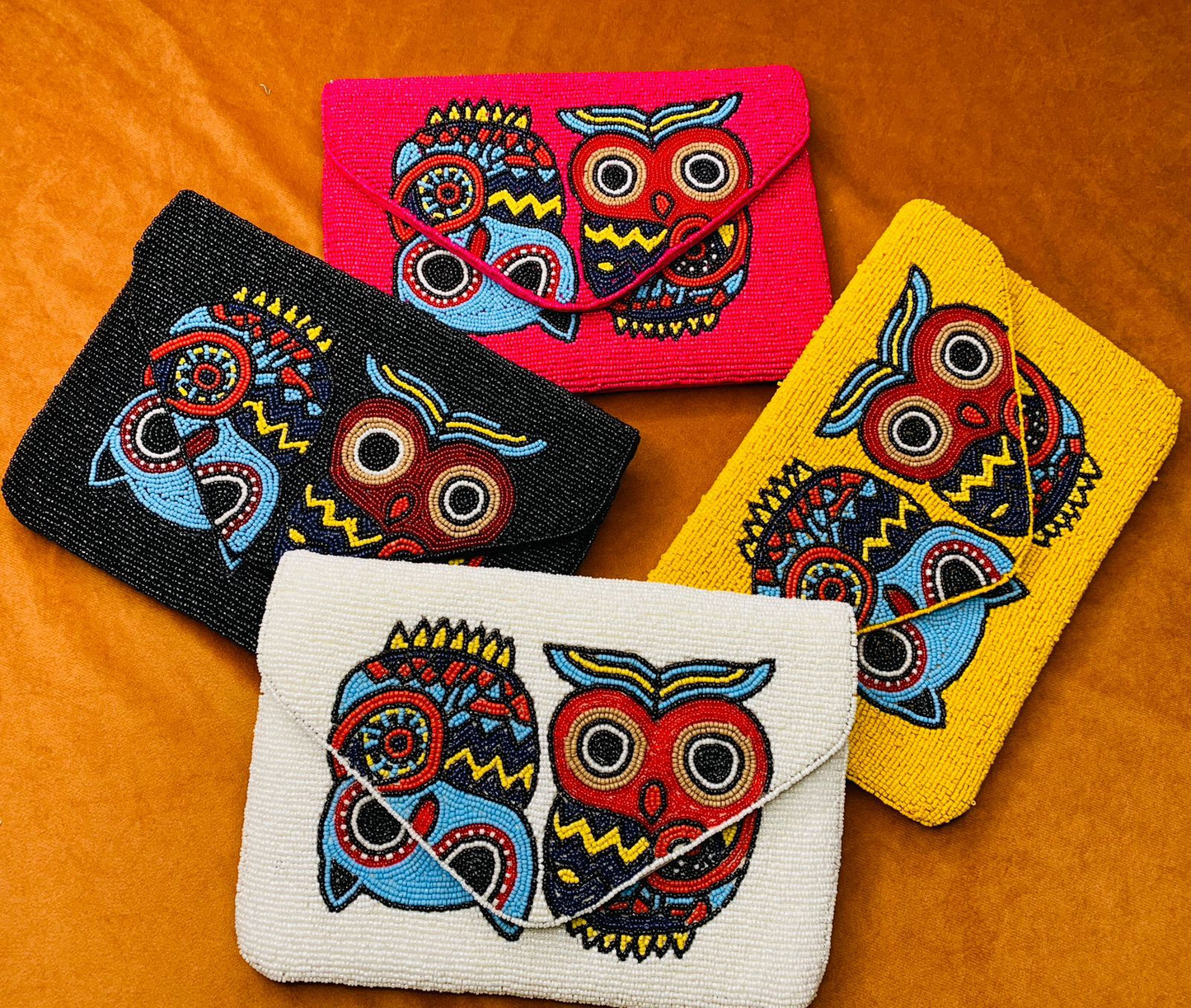 OWL bead work flap bag sling