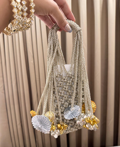 JHOOMAR handcrafted zari dori macramé phone case bags