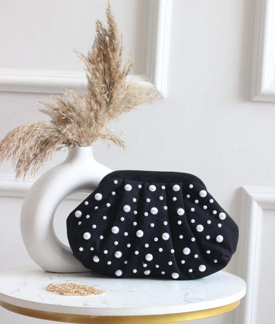 Denim CLOUD bag with pearl work