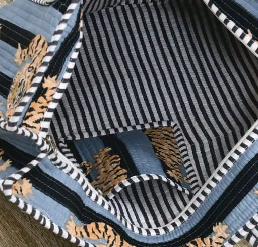 Grey black jungle safari print handmade quilted tote bag