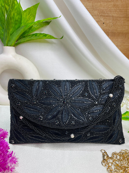 Resham and bead work classy flap clutch