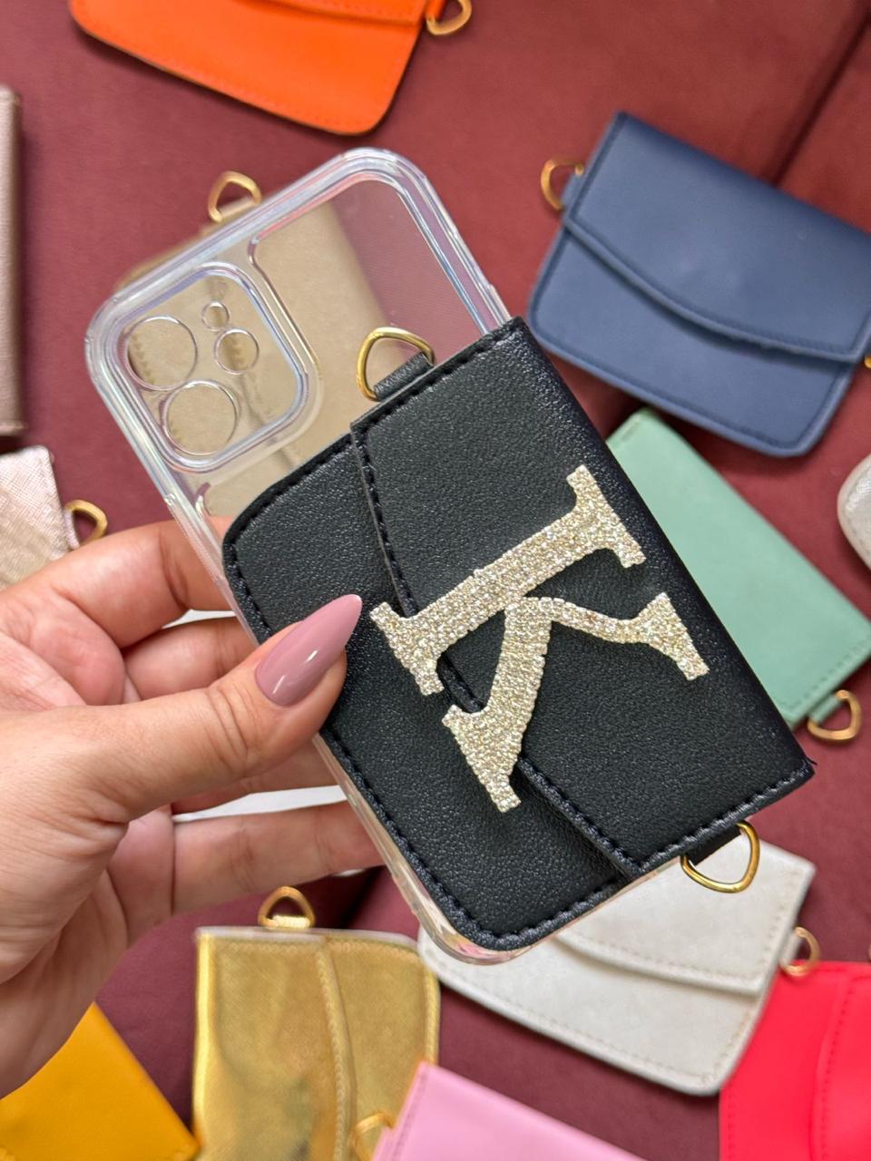 Personalized Phone case & Card holder sling - Black