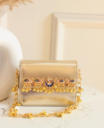 MINI metallic elephant design golden sling bag