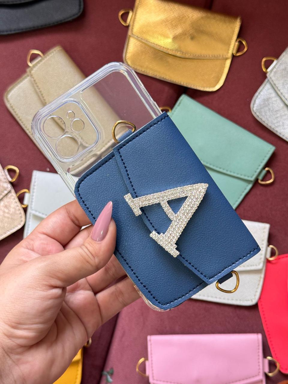 Personalized Phone case & Card holder sling - Blue