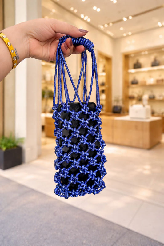 Blue STARRY NIGHT handcrafted rhinestone knot phone bag