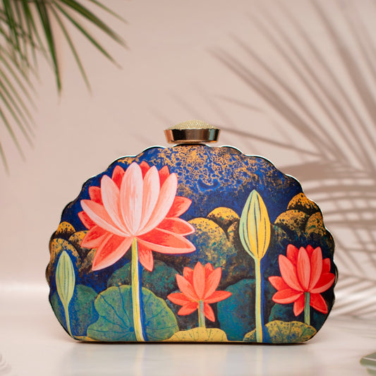 D-Frame lotus blue printed clutch