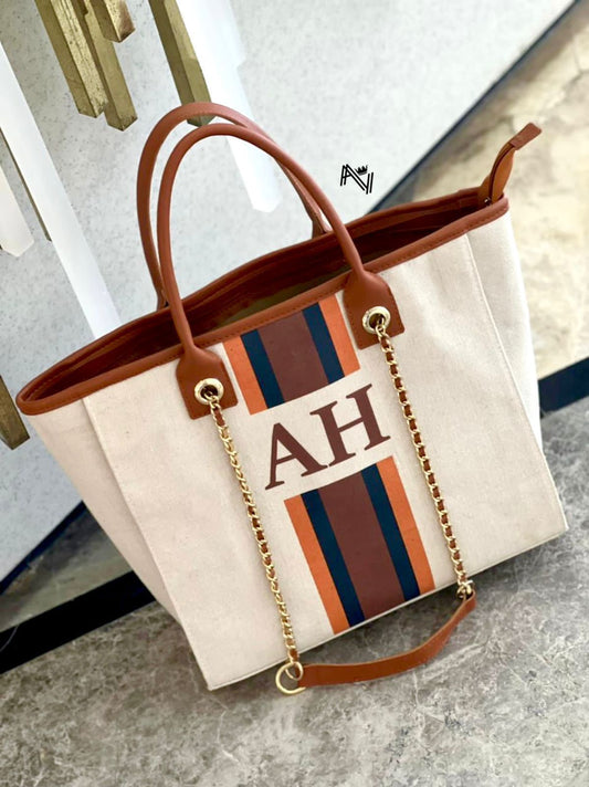 MOST TRENDING Richims Customised Book Tote - Brown Orange Blue stripes