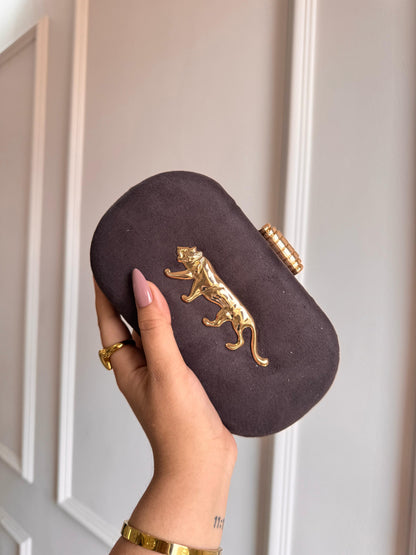 Jaguar Metal Embellished Suede Covering Clutch bag