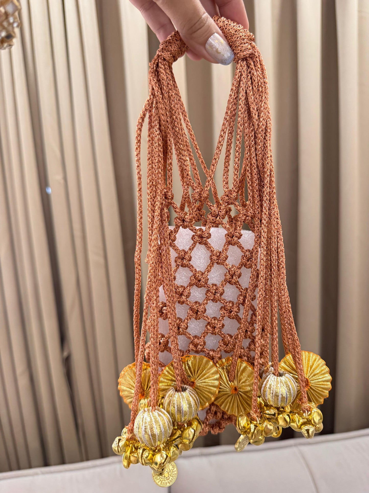 JHOOMAR handcrafted zari dori macramé phone case bags
