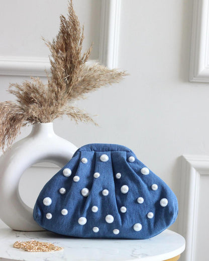 Denim CLOUD bag with pearl work