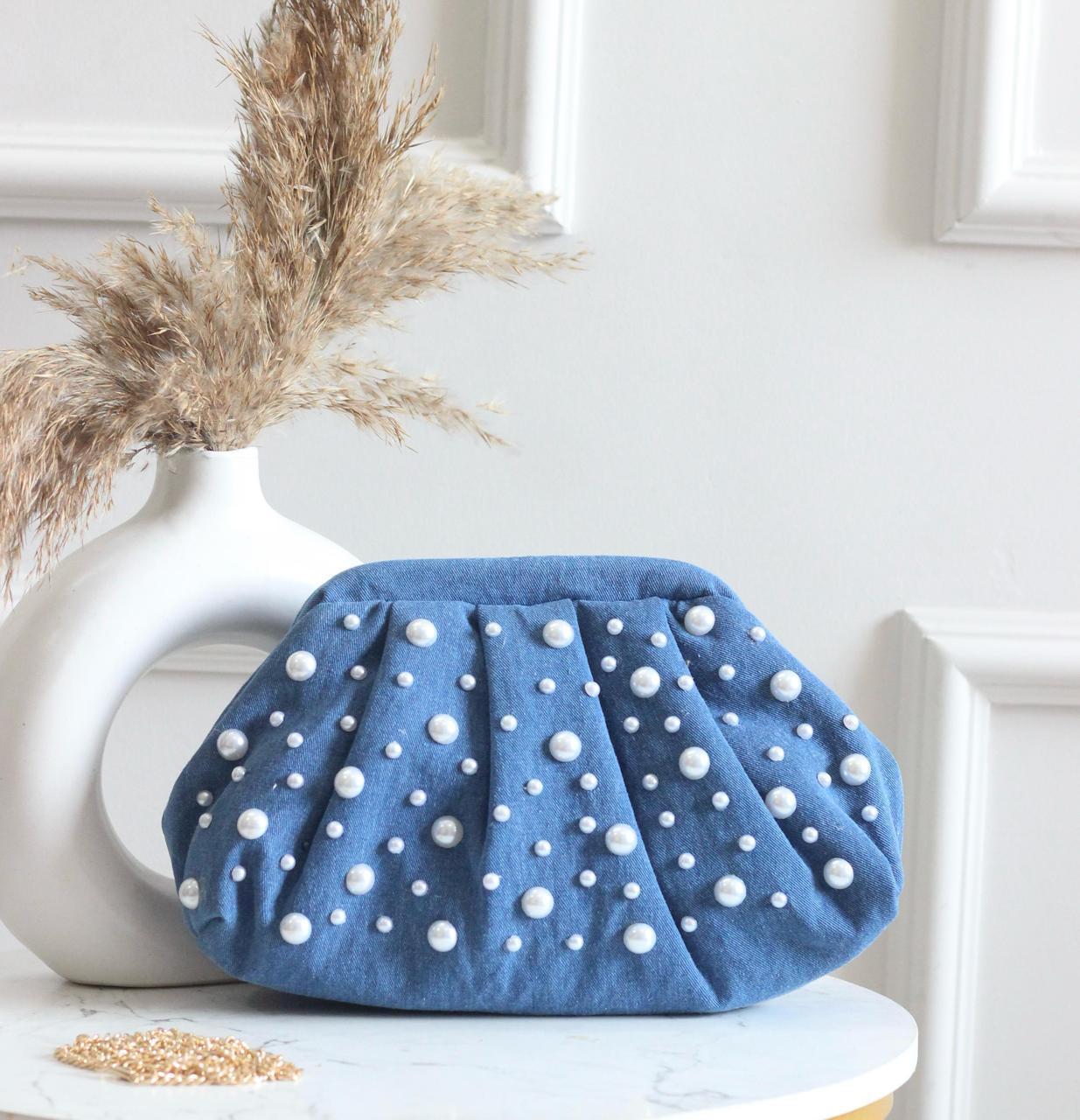 Denim CLOUD bag with pearl work