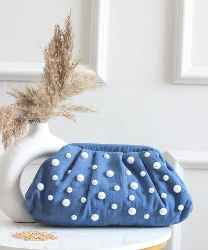 Denim CLOUD bag with pearl work