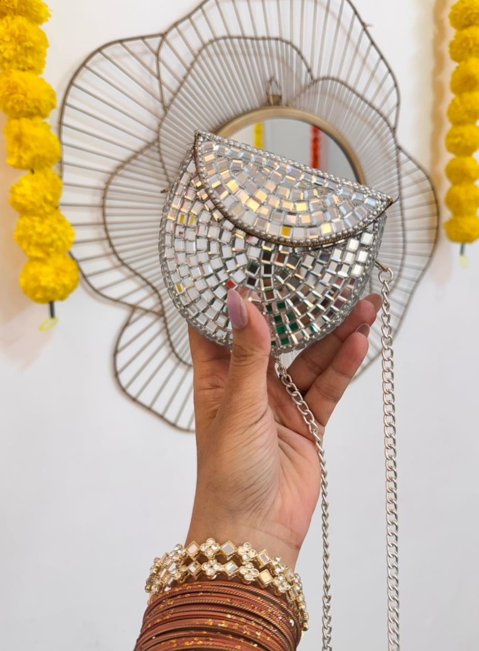 RAJSI mini rhinestone kundan work brass clutch - 1