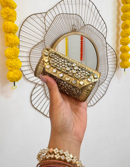 RAJSI mini rhinestone kundan work brass clutch - 1