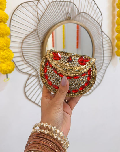 RAJSI mini rhinestone kundan work brass clutch - 2