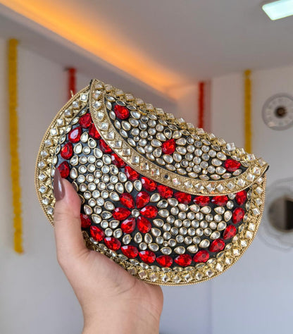 RAJSI rhinestone kundan work brass clutch