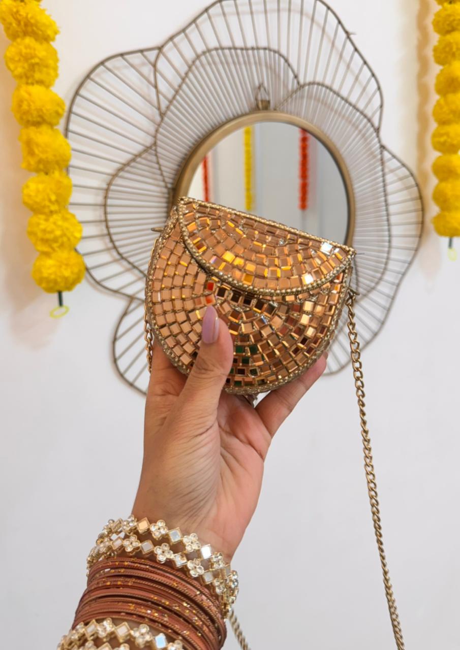 RAJSI mini rhinestone kundan work brass clutch - 2