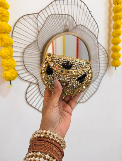 RAJSI mini rhinestone kundan work brass clutch - 2