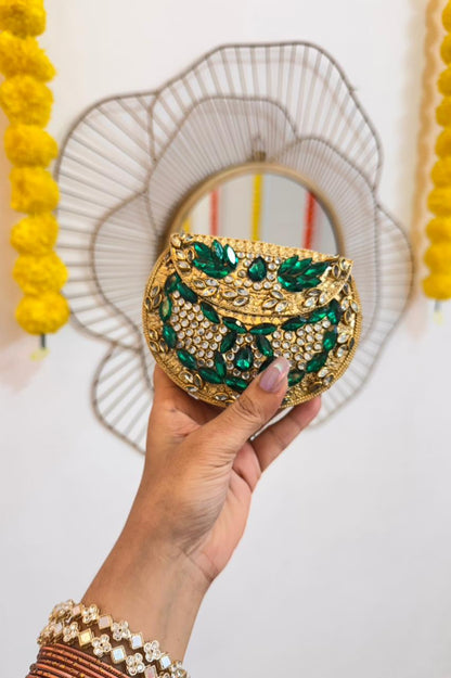 RAJSI mini rhinestone kundan work brass clutch - 1