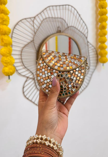 RAJSI mini rhinestone kundan work brass clutch - 1